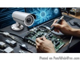 The image shows a person's hand holding a screwdriver and working on a circuit board. The circuit board is placed on a desk w...