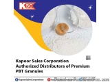 The image is an advertisement for Kapoor Sales Corporation, an authorized distributor of premium PBT granules. The background...
