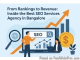 The image is an illustration that represents the concept of SEO services in Bangalore, India. It shows a man and a woman stan...