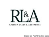 The image is a logo for Raleigh Laser & Aesthetics. It is a black and white logo with the letters "R" and "A" in a bold, sans...
