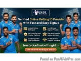 The image is an advertisement for a verified online betting ID provider with fast and easy signup. The background of the imag...