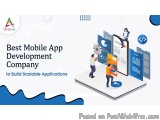 The image is an illustration of a mobile app development company. It shows a group of people working together to build scalab...
