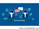 The image is a graphic design that represents telemarketing. It has a blue background with white text that reads "Telemarketi...