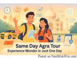 The image is an illustration of a man and a woman standing in front of the Taj Mahal in Agra, India. The man is wearing a yel...
