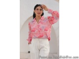 Celeste Pink Lace Co-ord Set – Chiffon Shirt And Pleated Trousers...
