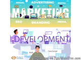 The image is a horizontal banner with the title "Social Advertising Marketing" at the top. Below the title, there are two hor...