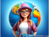 The image is a digital illustration of a young woman with red hair and glasses, wearing a pink hat and a pink jacket. She is...