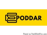 The image is a logo for PODDAR, a social media platform. The logo is a simple design with a yellow background and black text....
