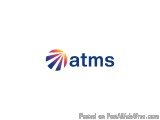 The image is a logo for an ATM (Atms) company. The logo is rectangular in shape and has the word "atms" written in blue capit...