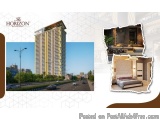 The image is a collage of three photographs of a high-rise building named "The Horizon". The building is located on a street...